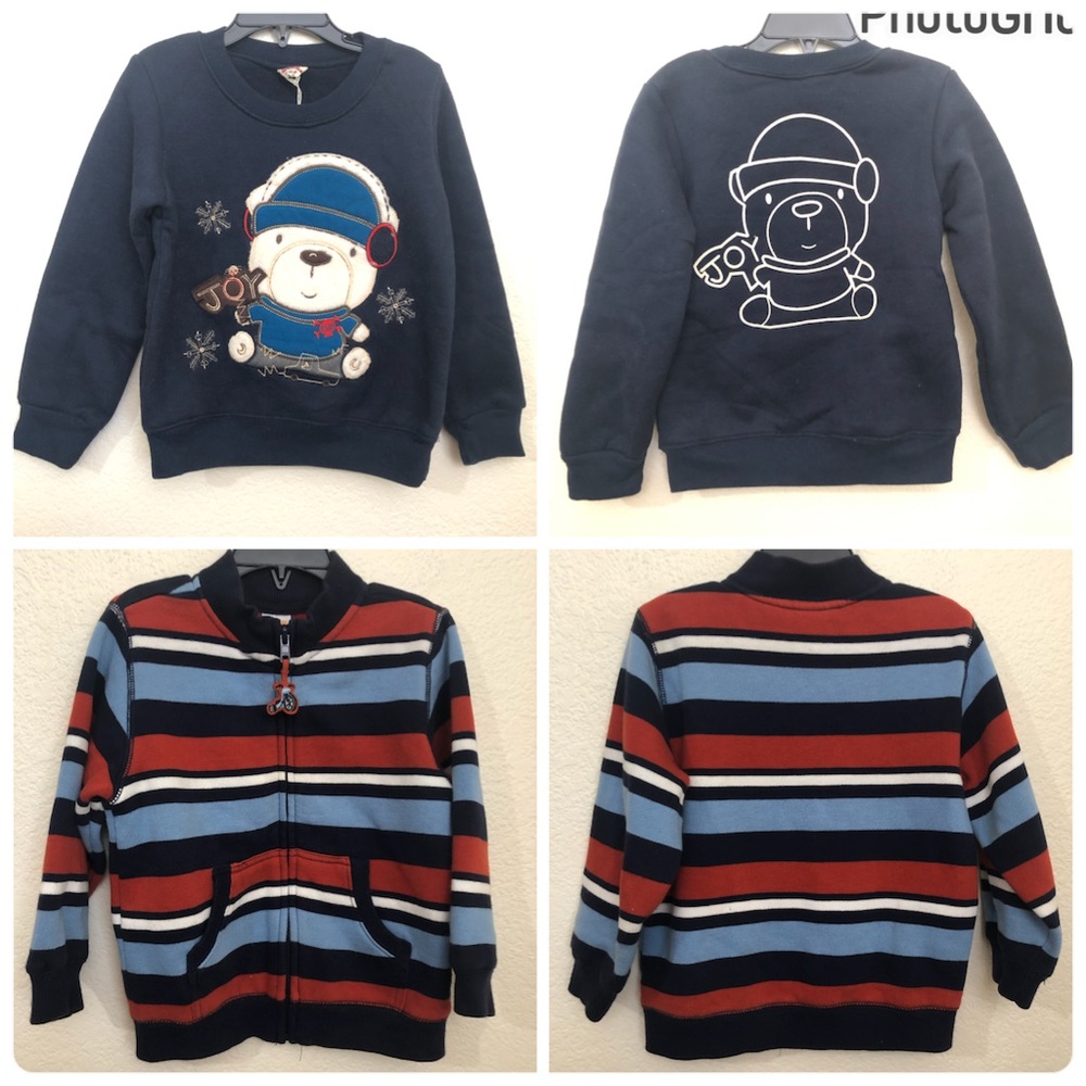 GYMBOREE Boys 2T-3T Set of 2 Tops Full Zip Stripe Motorcycle Sweatshirt Bear